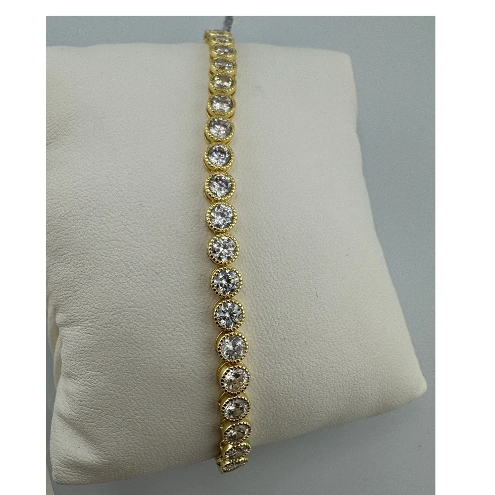 Round Cut Crystal Tennis Bracelet 14k Laminated Gold 4MM 6.5 inches